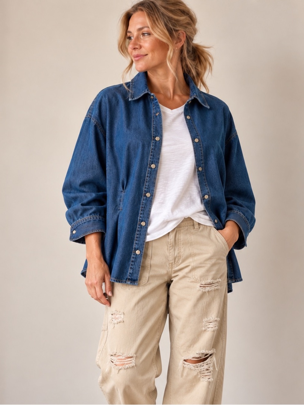 NWT - Jane & Delancey Denim Shacket w Enameled Snap Buttons.